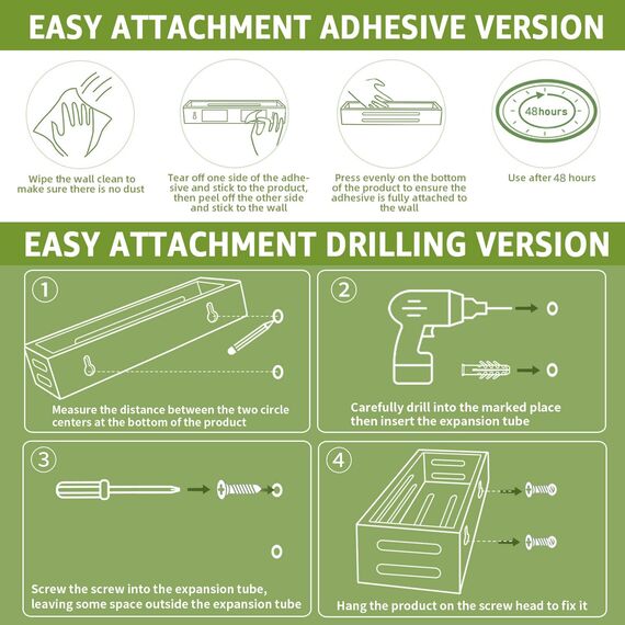 SAUNNIHEN Bambus Gewürzregal Ohne Bohren, 2 Stück Gewürzständer Wand, Gewürzhalter kann Schranktüren Kühlschrank, Stehend oder Hängend verwendbar, Selbstklebende oder Gebohrte Montage