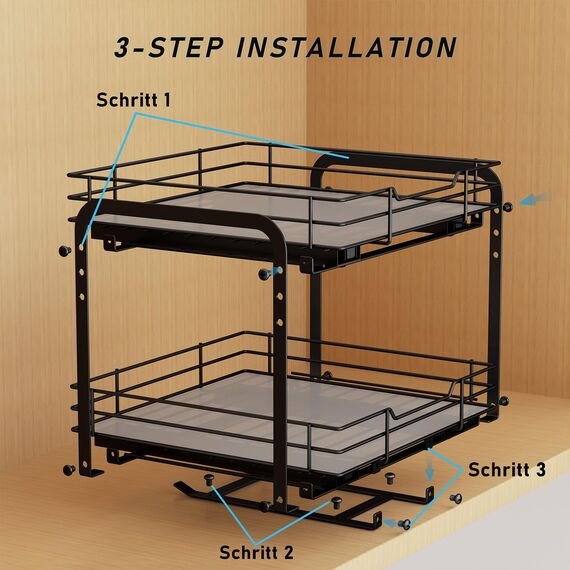 MAYZOLOP Gewürzregal Ausziehbar, Schrank Organizer Küche, 2 Etagen Gewürzaufbewahrung, Oberen und unteren Körbe können unabhängig herausgezogen werden, Höhenverstellbar für die meisten Küchenschränke