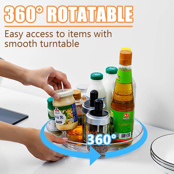 TUFA 2 Stück Drehteller Kühlschrank Organizer Lazy Susan (23.5&27cm), 360° Rondell Kühlschrank Drehplatte Gewürzhalter, Durchsichtig Drehbarer Organizer für Vorratsdosen und Gewürze