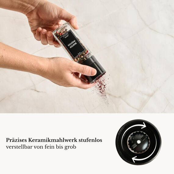 Greeano Salz und Pfeffermühle [2er Set] – Hochwertige Gewürzmühle aus Glas mit Keramikmahlwerk – Manuelle Salzmühle & Pfeffermühle für grobes Salz, Pfeffer & Gewürze