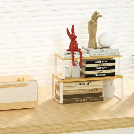 LIANTRAL Küchenschränke Organizer 4er Set, Küchenregal, Küchen Organizer, Gewürzregal, Metall und Holz, Erweiterbares, Stapelbares, Schrank Regaleinsatz, Breite 39,6 cm, Natur und Weiß