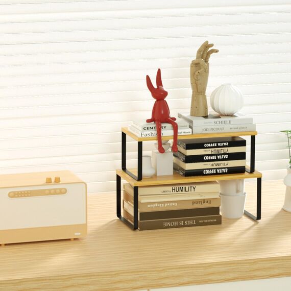 LIANTRAL Küchenschränke Organizer 4er Set, Küchenregal, Küchen Organizer, Gewürzregal, Metall und Holz, Erweiterbares, Stapelbares, Schrank Regaleinsatz, Breite 39,6 cm, Natur und Schwarz