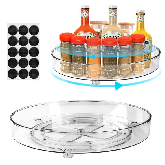 TUFA 2 Stück Drehteller Kühlschrank Organizer Lazy Susan (23.5&27cm), 360° Rondell Kühlschrank Drehplatte Gewürzhalter, Durchsichtig Drehbarer Organizer für Vorratsdosen und Gewürze