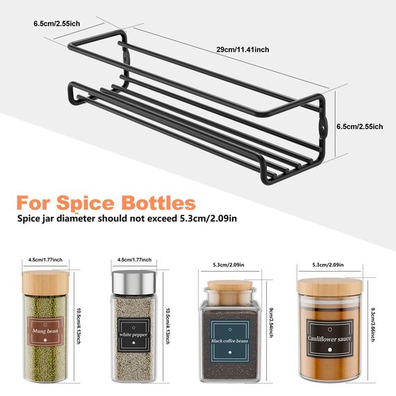 Priksia Gewürzregal Wand, 4er Set Gewürz Organizer Ohne Bohren, Gewürzhalter Hängend aus Metall mit 8 Selbstklebende und Schrauben für Gewürzdosen, Küchenschrank, Speisekammertür