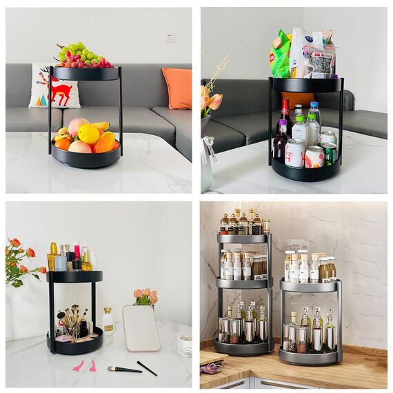 JOUING Drehteller Organizer Gewürzregal Drehbar 2 Etagen Metall Lazy Susan für Schrank Drehbares Gewürzregal für Küche Organizer für Kosmetik, Badezimmer (Weiß)