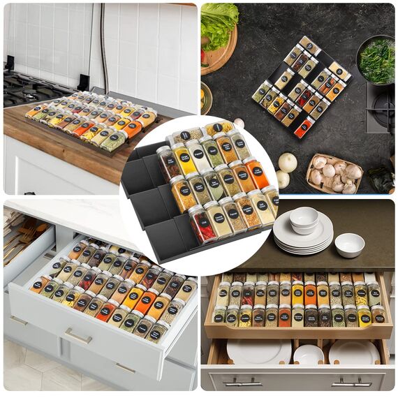Okiuen Gewürzregal Schublade Gewürz Organizer Schubladeneinsatz Einstellbare Breite Gewürzhalter von 30cm bis 60cm Gewürzschublade Ordnungssystem Gewürzeinsatz