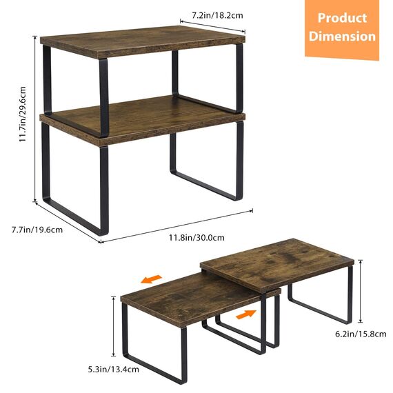 LIANTRAL Küchenregal, 4er Set Küchenschrank Organizer, Küchen Organizer aus Metall und Holzwerkstoff, Erweiterbar und Stapelbar kleines Regal Küche Schrank-Organizer Gewürzregale, Braun und Schwarz