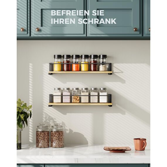 OROPY 2er Pack Gewürzregale Wandmontage für Küche, Gewürzhalter Organizer Hängend aus Kiefernholz, Küchenregal Wand Holz für Schranktür, Ankerkrautgläser, Gewürzdosen - Kiefernholz, 40x9cm