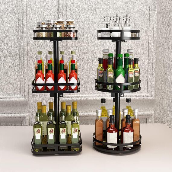YunNasi Gewürzregal Drehbar 3 Etagen Schwarz Lazy Susan Küchenregal Stehend für Arbeitsplatte Küchenorganizer Eckregal Ohne Bohren