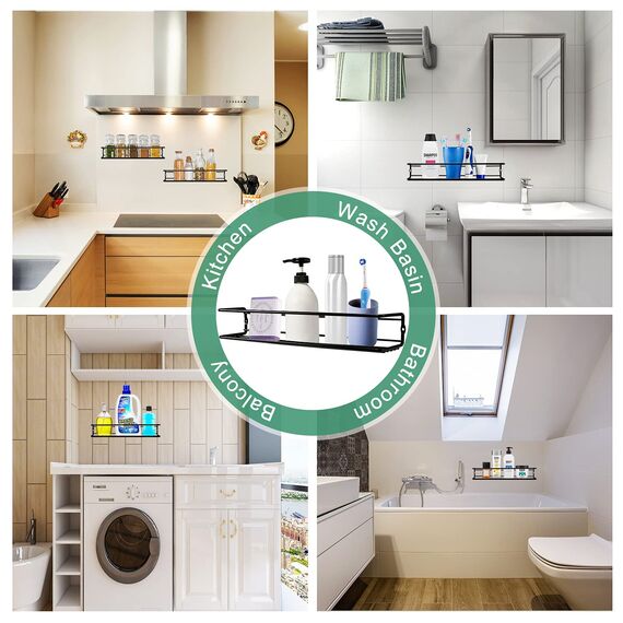 Vidor® Gewürzregal aus Metall - 4er Küchenregal Wand hängend Selbstklebend Gewürzregal Ohne Bohren für Küchenablage,Schrankeinsatz,Organizer,Badregal,35x8x5.3cm,Schwarz