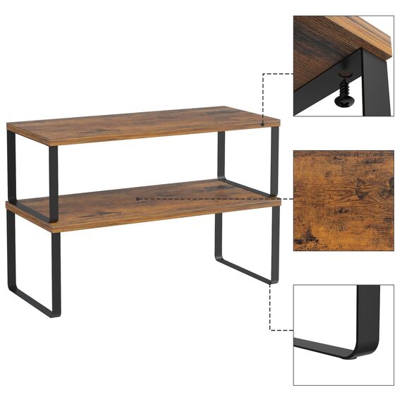 LIANTRAL Küchenschränke Organizer 4er Set, Küchenregal, Küchen Organizer, Gewürzregal, Metall und Holz, Erweiterbares, Stapelbares, Schrank Regaleinsatz, Breite 39,6 cm, Braun und Schwarz