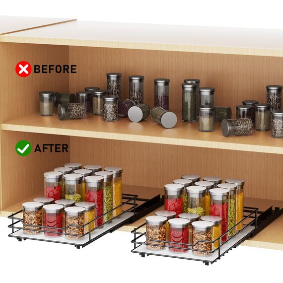 MAYZOLOP Gewürzregal Ausziehbar, Schrank Organizer Küche, Stehend, P26.4*L17.2*H5.6CM