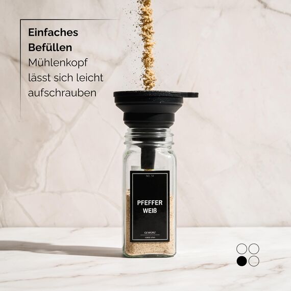 Greeano Salz und Pfeffermühle [2er Set] – Hochwertige Gewürzmühle aus Glas mit Keramikmahlwerk – Manuelle Salzmühle & Pfeffermühle für grobes Salz, Pfeffer & Gewürze