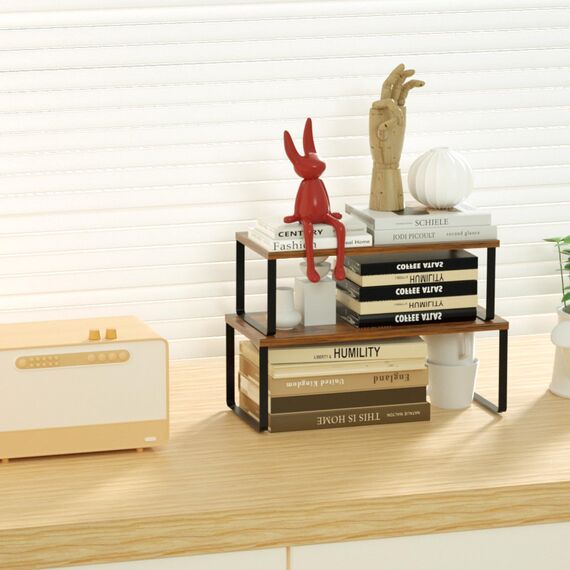 LIANTRAL Küchenschränke Organizer 4er Set, Küchenregal, Küchen Organizer, Gewürzregal, Metall und Holz, Erweiterbares, Stapelbares, Schrank Regaleinsatz, Breite 39,6 cm, Braun und Schwarz