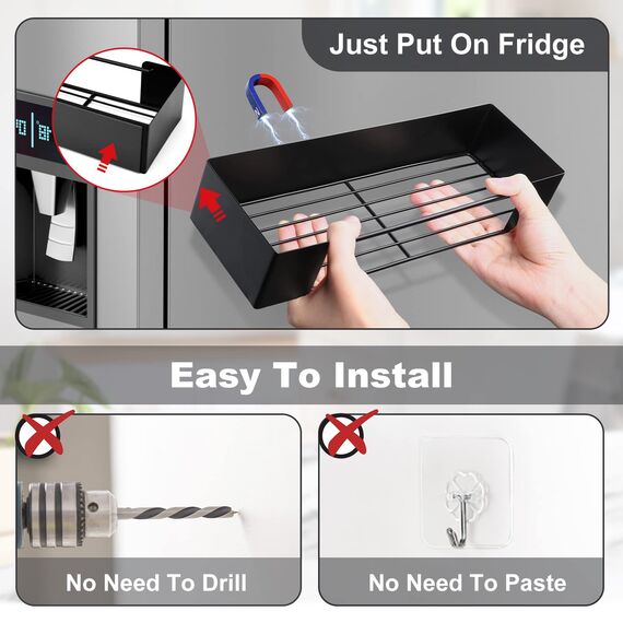 Golden Bell 3 Stück Gewürzregal Magnetisch, Magnet Regal Kühlschrank, Gewürzregal Ohne Bohren, Stark Magnetisch Gewürz Organiser, Schwarz