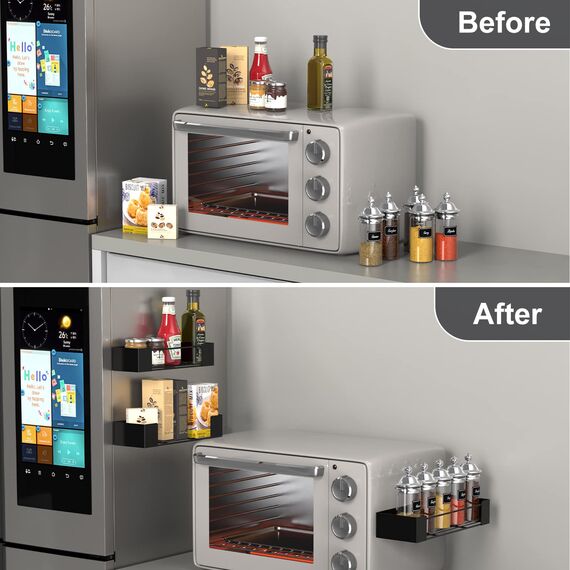 Golden Bell 3 Stück Gewürzregal Magnetisch, Magnet Regal Kühlschrank, Gewürzregal Ohne Bohren, Stark Magnetisch Gewürz Organiser, Schwarz