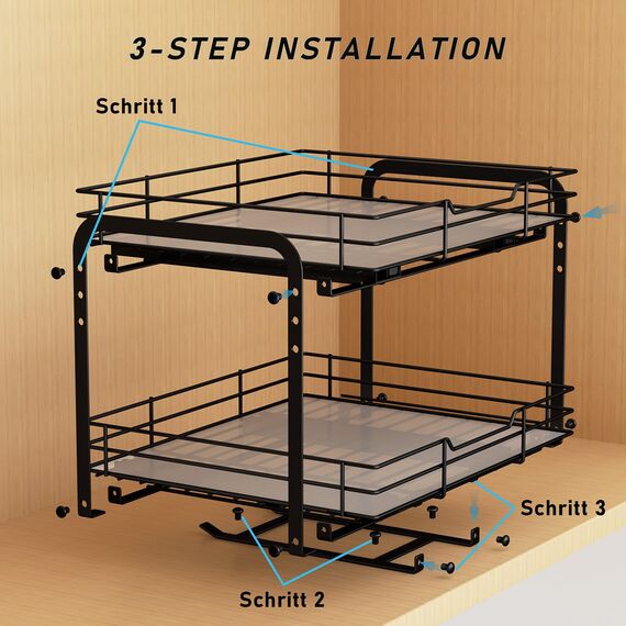 MAYZOLOP Gewürzregal Ausziehbar, Schrank Organizer Küche, 2 Etagen Gewürzaufbewahrung, Oberen und unteren Körbe können unabhängig herausgezogen werden, Höhenverstellbar für die meisten Küchenschränke1