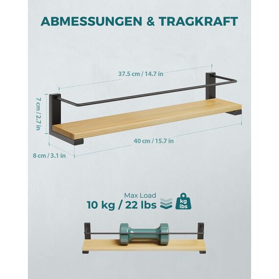 OROPY 2er Pack Gewürzregale Wandmontage für Küche, Gewürzhalter Organizer Hängend aus Kiefernholz, Küchenregal Wand Holz für Schranktür, Ankerkrautgläser, Gewürzdosen - Kiefernholz, 40x9cm