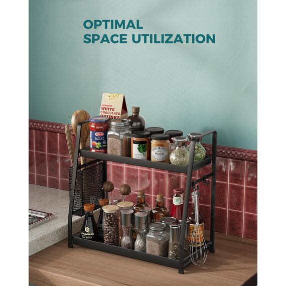 OROPY 2 Tier Gewürzregal für Arbeitsplatte, Metall Stehende Küche Lagerung Veranstalter Regal, Vertikale Würze Jars Rack, schwarz