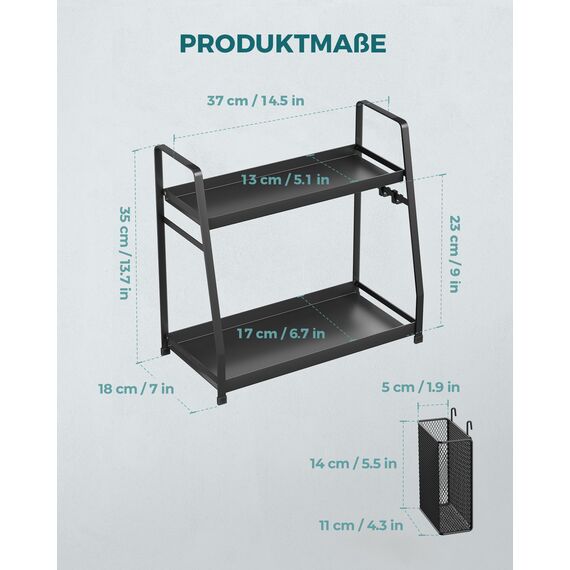 OROPY 2 Tier Gewürzregal für Arbeitsplatte, Metall Stehende Küche Lagerung Veranstalter Regal, Vertikale Würze Jars Rack, schwarz