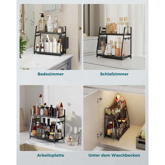 OROPY 2 Tier Gewürzregal für Arbeitsplatte, Metall Stehende Küche Lagerung Veranstalter Regal, Vertikale Würze Jars Rack, schwarz