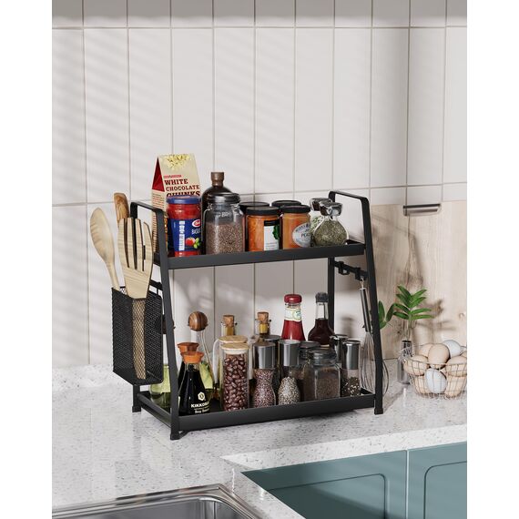 OROPY 2 Tier Gewürzregal für Arbeitsplatte, Metall Stehende Küche Lagerung Veranstalter Regal, Vertikale Würze Jars Rack, schwarz