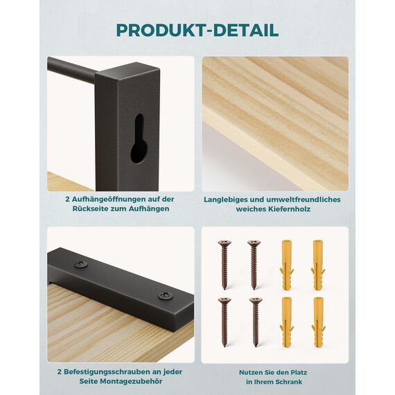 OROPY 4 Stück Gewürzregale Wandmontage für Küche, Gewürzhalter Organizer Hängend aus Kiefernholz, Küchenregal Wand Holz für Schranktür, Ankerkrautgläser, Gewürzdosen - Kiefernholz, 40x9cm