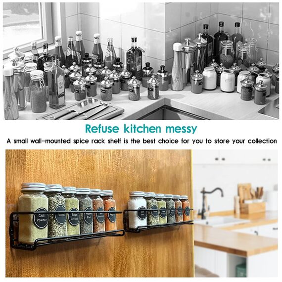 Priksia Gewürzregal Wand, 4er Set Gewürz Organizer Ohne Bohren, Gewürzhalter Hängend aus Metall mit 8 Selbstklebende und Schrauben für Gewürzdosen, Küchenschrank, Speisekammertür