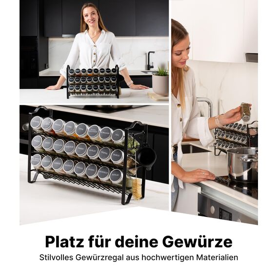 Deco haus® Gewürzregal Stehend & Wand [MIT GEWÜRZDOSEN & ETIKETTEN] - Gewürz Organizer - Spice Rack Organizer - Gewürzständer - Gewürzregalsystem Hängend - Gewürzaufbewahrung - Gewürzgläser mit Regal