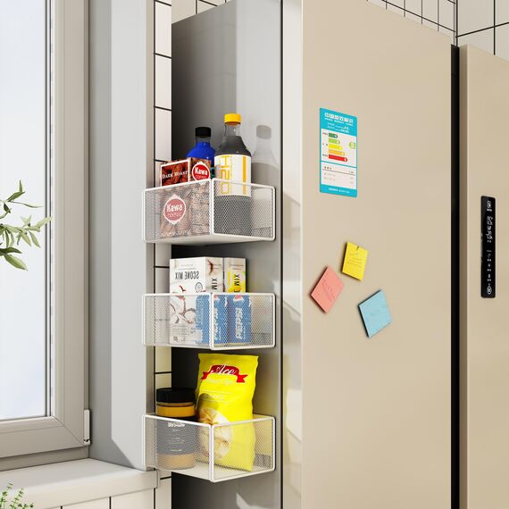 LIFEFAN Magnetregal Küchenorganizer Gewürzregal Magnetisch Kühlschrank Regal Küchenrollenhalter Magnet Ablage Platzsparend Organizer Gewürzgläser