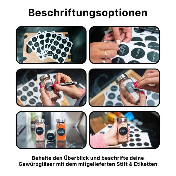 Deco haus® Gewürzregal Stehend & Wand [MIT GEWÜRZDOSEN & ETIKETTEN] - Spices Gewürz Organizer - Spice Rack - Gewürzständer - Gewürzregalsystem Hängend - Gewürzaufbewahrung - Gewürzgläser mit Regal