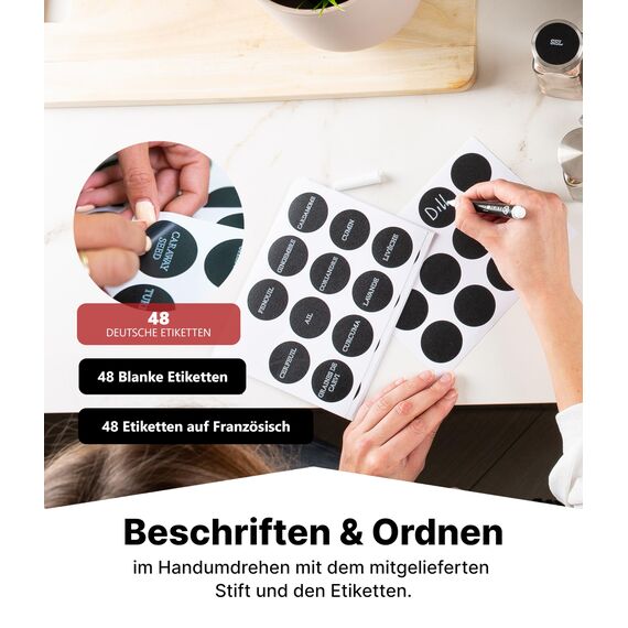 Deco haus® Gewürzregal Stehend & Wand [MIT GEWÜRZDOSEN & ETIKETTEN] - Spices Gewürz Organizer - Spice Rack - Gewürzständer - Gewürzregalsystem Hängend - Gewürzaufbewahrung - Gewürzgläser mit Regal