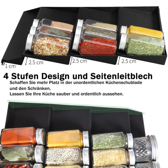 Okiuen Gewürzregal Schublade Gewürz Organizer Schubladeneinsatz Einstellbare Breite Gewürzhalter von 30cm bis 60cm Gewürzschublade Ordnungssystem Gewürzeinsatz