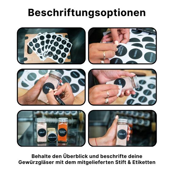 Deco haus® Gewürzregal Stehend & Wand [MIT GEWÜRZDOSEN & ETIKETTEN] - Spices Gewürz Organizer - Spice Rack Gewürzständer Gewürzregalsystem Hängend Gewürzaufbewahrung Gewürzgläser mit Regal