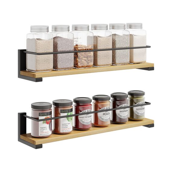 OROPY 2er Pack Gewürzregale Wandmontage für Küche, Gewürzhalter Organizer Hängend aus Kiefernholz, Küchenregal Wand Holz für Schranktür, Ankerkrautgläser, Gewürzdosen - Kiefernholz, 40x9cm
