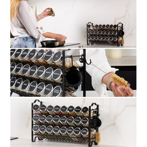 Deco haus® Gewürzregal Stehend & Wand [MIT GEWÜRZDOSEN & ETIKETTEN] - Spices Gewürz Organizer - Spice Rack - Gewürzständer - Gewürzregalsystem Hängend - Gewürzaufbewahrung - Gewürzgläser mit Regal