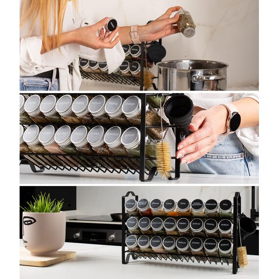 Deco haus® Gewürzregal Stehend & Wand [MIT GEWÜRZDOSEN & ETIKETTEN] - Gewürz Organizer - Spice Rack Organizer - Gewürzständer - Gewürzregalsystem Hängend - Gewürzaufbewahrung - Gewürzgläser mit Regal