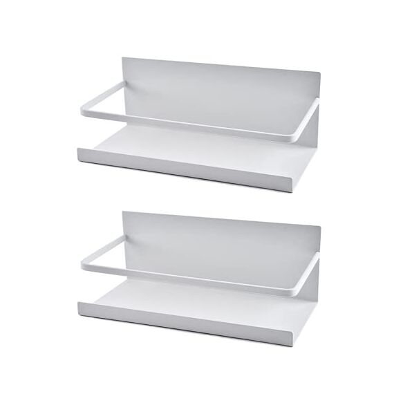 Luchs – 2er Set Magnetisches Regal für Kühlschrank aus Edelstahl, Hängeregal, Küchenregal, Gewürzregal, Kühlschrank Regal, Organizer mit Haken (Weiss)
