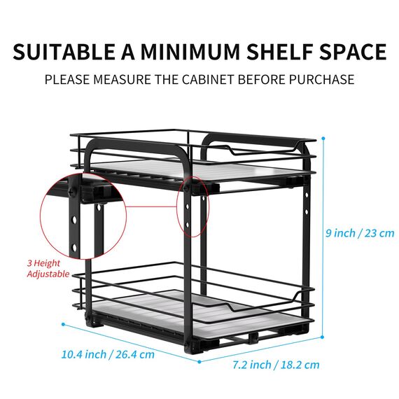 AIRUJIA Gewürzregal Ausziehbar, 2 Etagen Spülschrank Organizer, Gewürzregal Schrank, Spice Rack, Anhebbares Waschbecken Regal, Gewürz Organizerfür Für Küche, L26.4*B18.2*H23CM