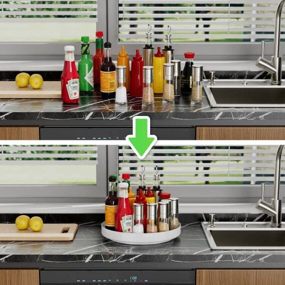 Ovicar Lazy Susan Schrank-Organizer – 27,9 cm Metall-Drehteller Lazy Susan für Küche, Gewürzregal, Speisekammer, Schrank, Badezimmer, Arbeitsplatte, Kühlschrank, Tisch, Aufbewahrung, Weiß