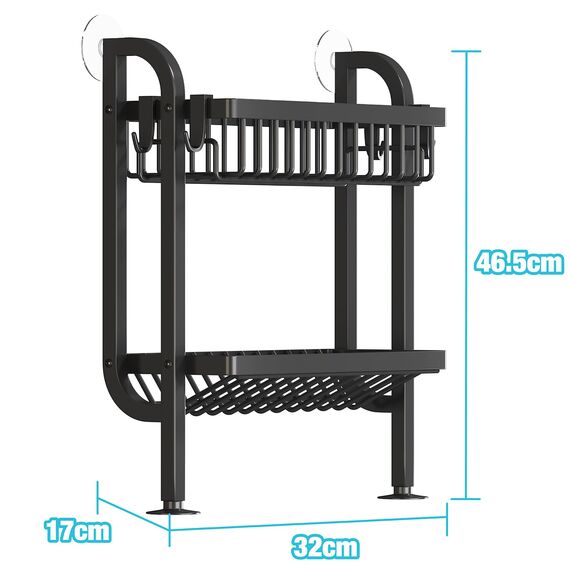 Mointal Gewürzregal für Arbeitsplatte, 2-stöckiges Standregal mit Wandstütze & Saugnäpfen, Küchenorganizer Ohne Bohren, Schwarz