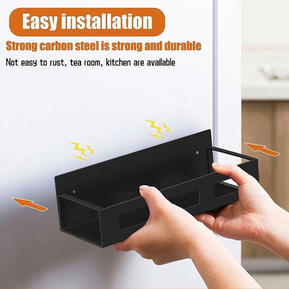 Luchs – 2er Set Magnetisches Regal für Kühlschrank aus Edelstahl, Hängeregal, Küchenregal, Gewürzregal, Kühlschrank Regal, Organizer inkl. 4 Haken (Schwarz (2 Größen))