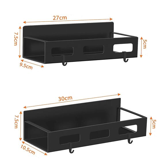 Luchs – 2er Set Magnetisches Regal für Kühlschrank aus Edelstahl, Hängeregal, Küchenregal, Gewürzregal, Kühlschrank Regal, Organizer inkl. 4 Haken (Schwarz (2 Größen))