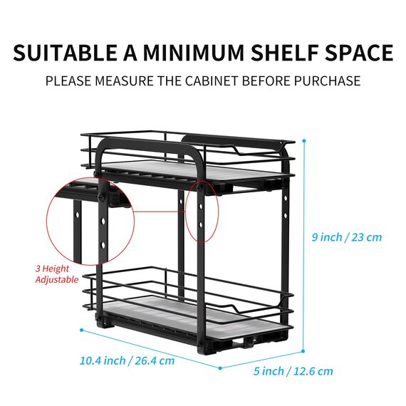 AIRUJIA Gewürzregal Ausziehbar, 2 Etagen Spülschrank Organizer, Gewürzregal Schrank, Spice Rack, Anhebbares Waschbecken Regal, Gewürz Organizerfür Für Küche, L26.4*B12.6*H23.3CM