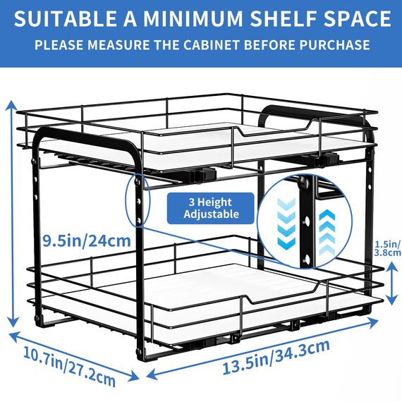 AIRUJIA Gewürzregal Ausziehbar, 2 Etagen Spülschrank Organizer, Gewürzregal Schrank, Spice Rack, Anhebbares Waschbecken Regal, Gewürz Organizerfür Für Küche, L27.2*B34.3*H24CM
