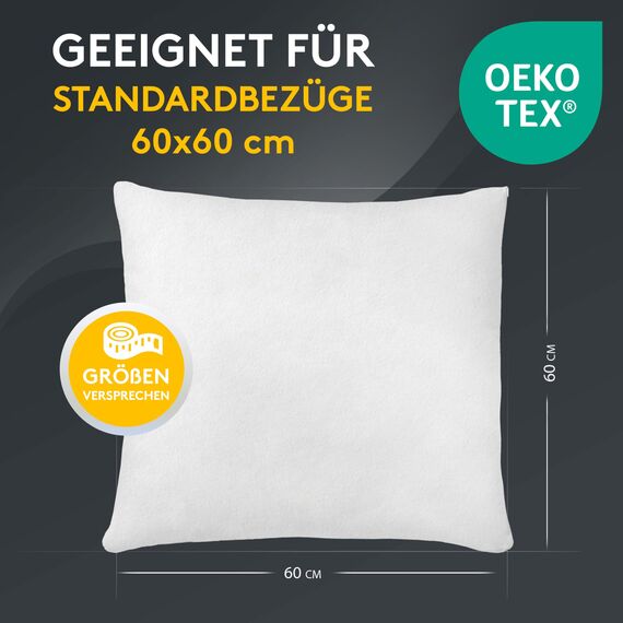 LILENO HOME 4er Set Kissenfüllung 60x60 cm - 40°C waschbares Innenkissen geeignet für Allergiker - Polyester Kisseninlet als Couchkissen, Sofa Kissen, Cocktailkissen und Kopfkissen