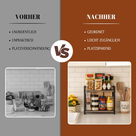 ANBOXIT Regal Küche Arbeitsplatte, Küchenregal Klein, Holz Kaffee Organizer, 2 Tier Kleines Regal für Küche Ecke, Büro, Badezimmer - Grau