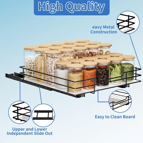 AIRUJIA Gewürzregal Ausziehbar, Spülschrank Organizer, Gewürzregal Schrank, Spice Rack, Anhebbares Waschbecken Regal, Gewürz Organizerfür Für Küche, L27*B27.2*H6CM