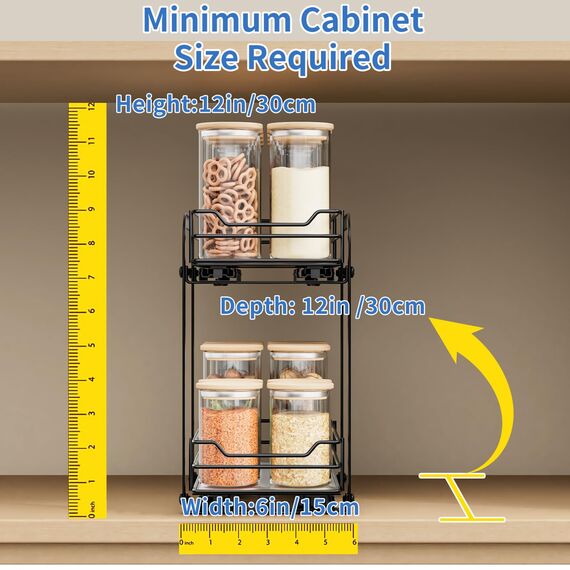 AIRUJIA Gewürzregal Ausziehbar, 2 Etagen Spülschrank Organizer, Gewürzregal Schrank, Spice Rack, Anhebbares Waschbecken Regal, Gewürz Organizerfür Für Küche, L26.4*B12.6*H23.3CM