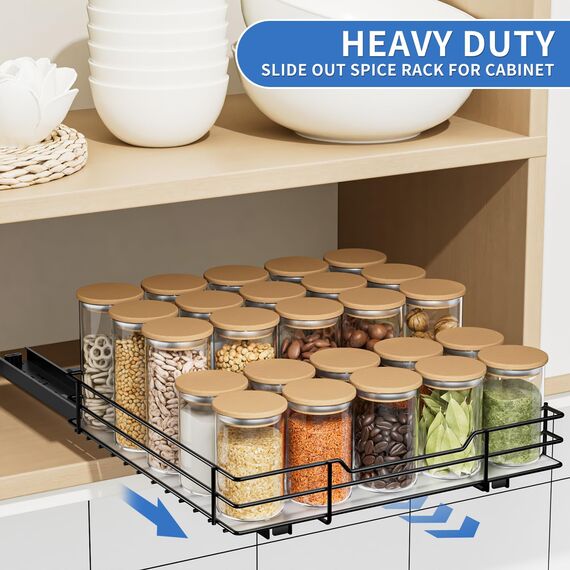 AIRUJIA Gewürzregal Ausziehbar, Spülschrank Organizer, Gewürzregal Schrank, Spice Rack, Anhebbares Waschbecken Regal, Gewürz Organizerfür Für Küche, L27*B27.2*H6CM